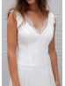Ivory Eyelash Lace Chiffon V Neckline Floor Length Wedding Dress